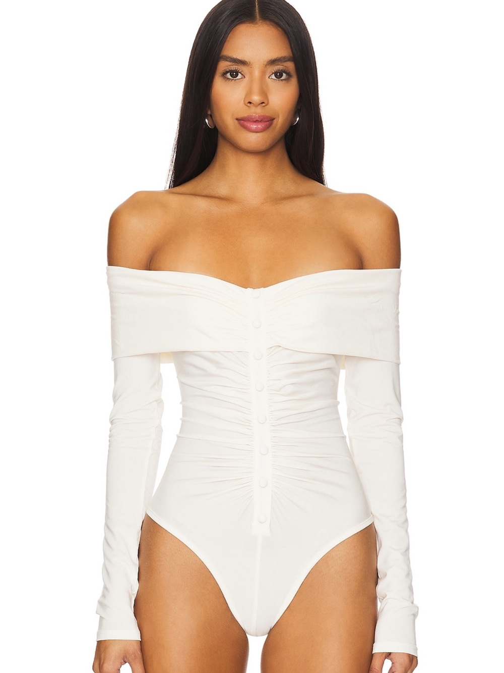 The Line by K Off-Shoulder Long Sleeve White Bodysuit